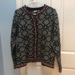 LL Bean fair isle 100% wool cardigan size Large